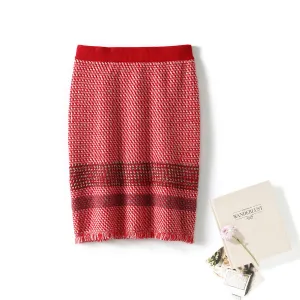 100% Cashmere Womens Striped Knitted Skirt