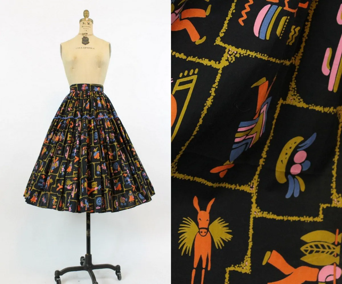 1950s FIESTA BURRO novelty print skirt xs | new spring