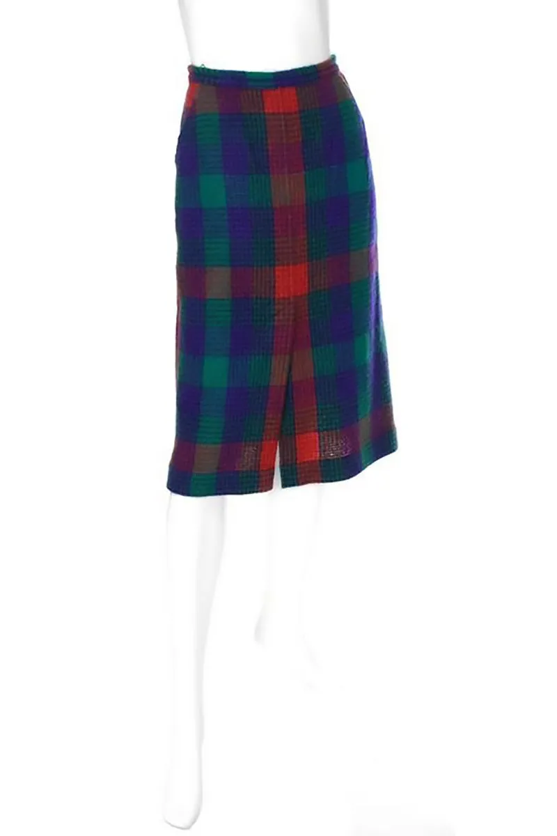 1970's Missoni Red Green & Blue Plaid Vintage Wool Skirt 10/12