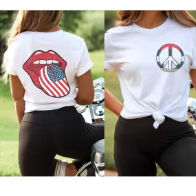 4th of July Rock and Roll Comfort Colors® T-Shirt, Front and Back Design T-Shirt, 1970's Peace Sign