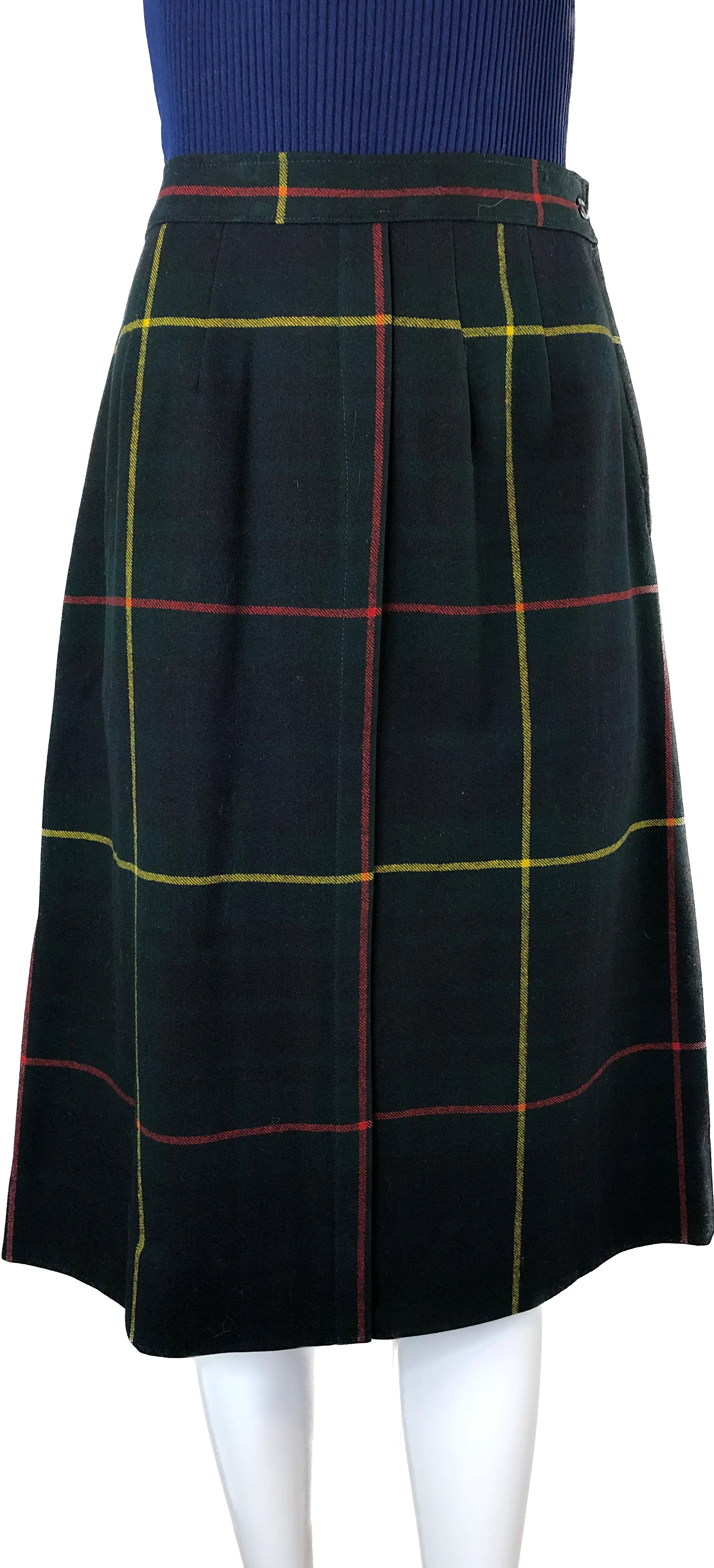 60s Wool Window Pane Plaid Midi Skirt     w29