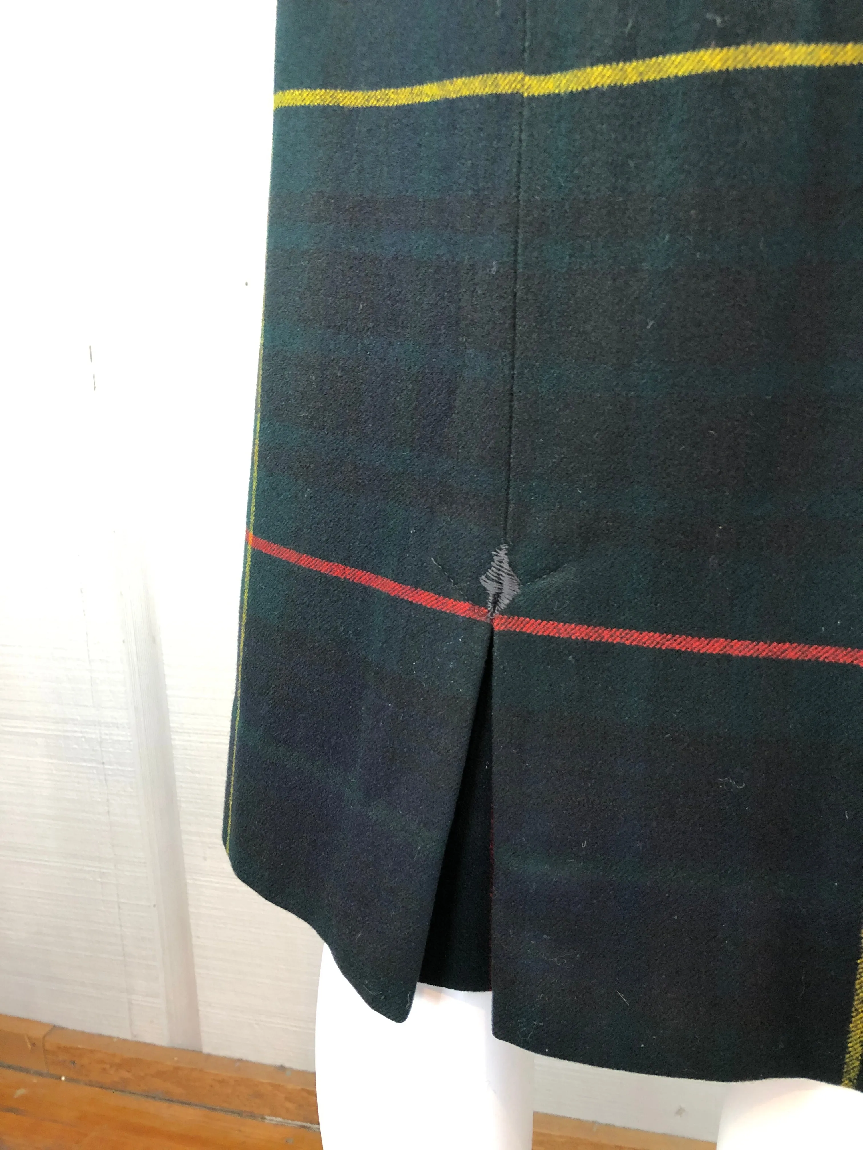 60s Wool Window Pane Plaid Midi Skirt     w29