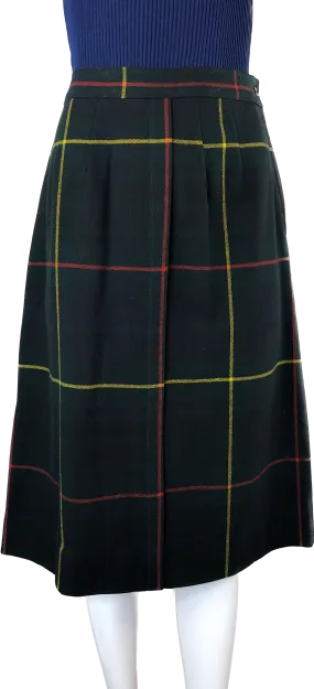 60s Wool Window Pane Plaid Midi Skirt     w29