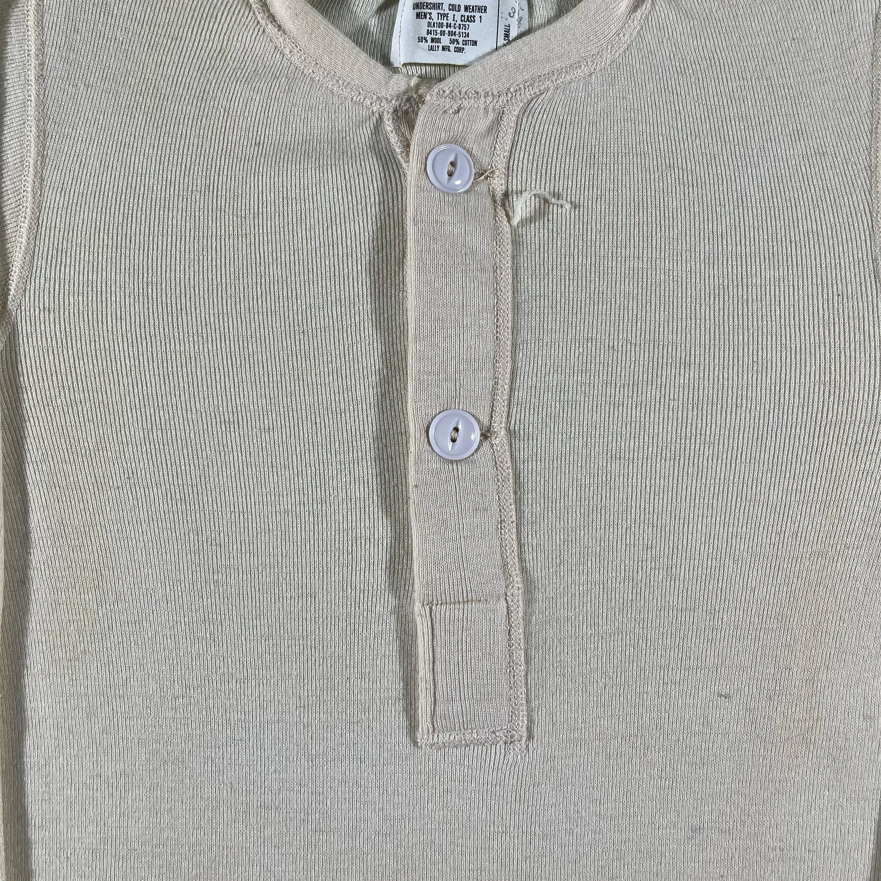 80s Cream Military Henley Thermal- XS