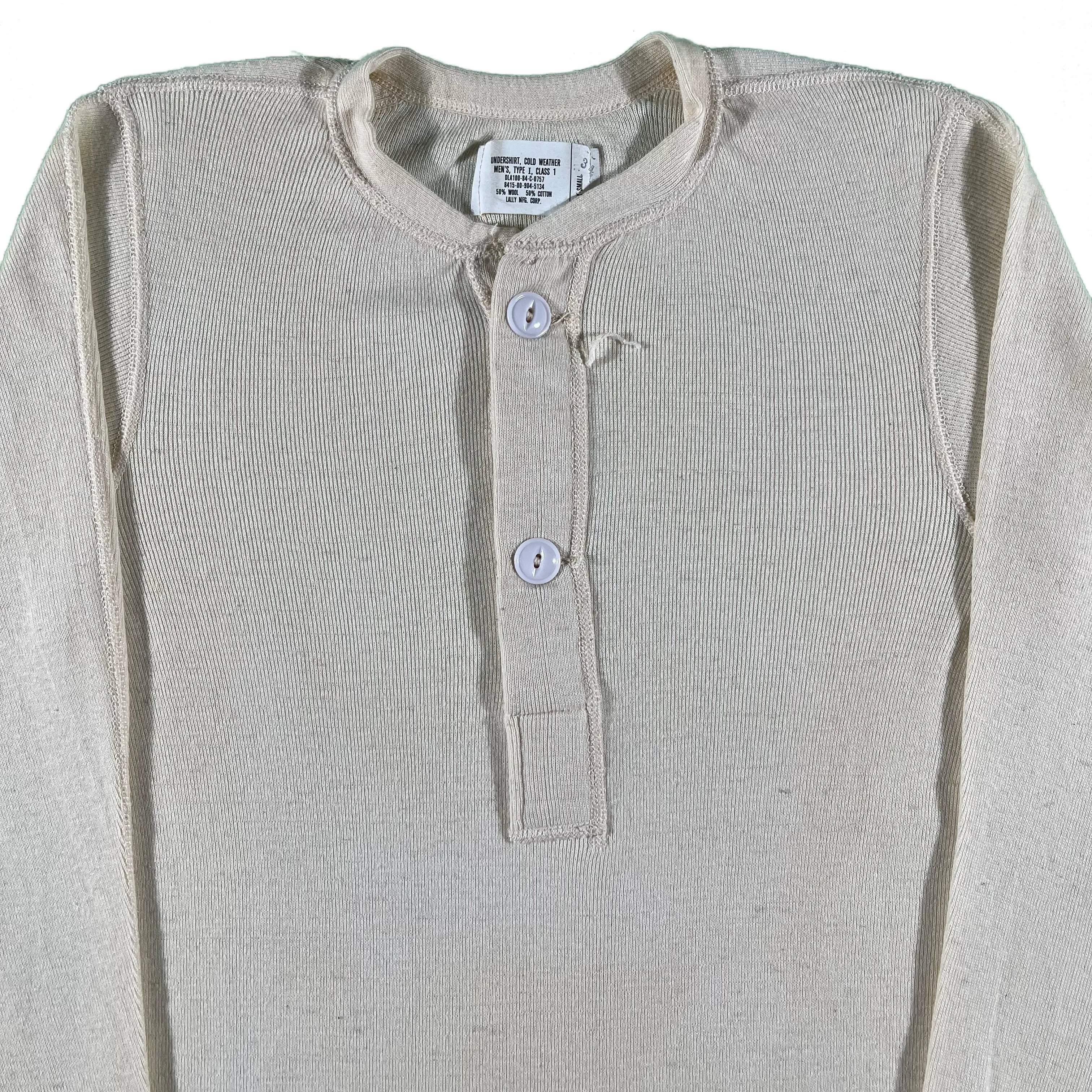 80s Cream Military Henley Thermal- XS