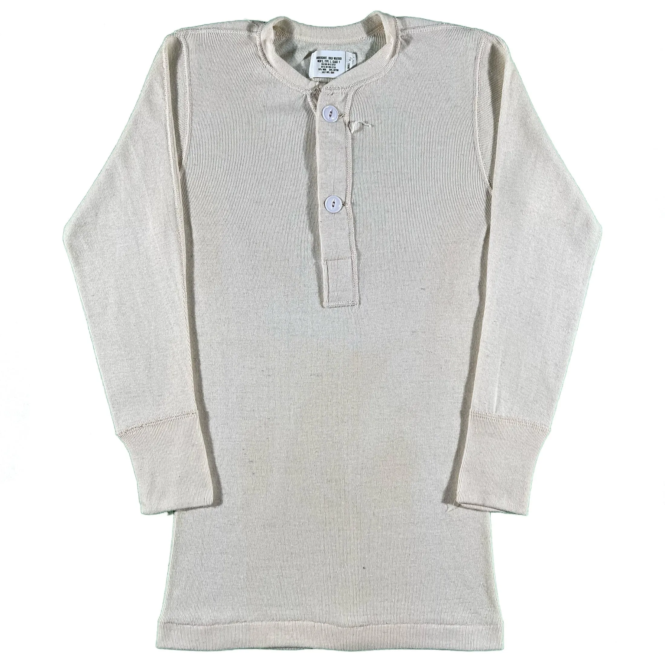 80s Cream Military Henley Thermal- XS