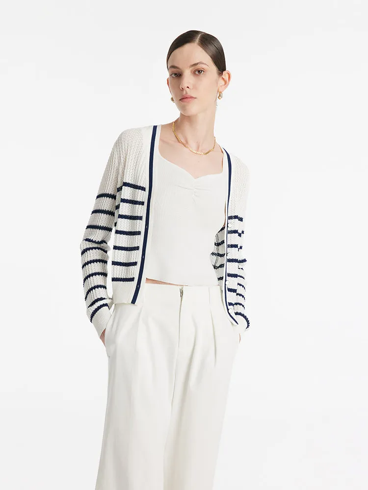 Acetate Striped Women Cardigan