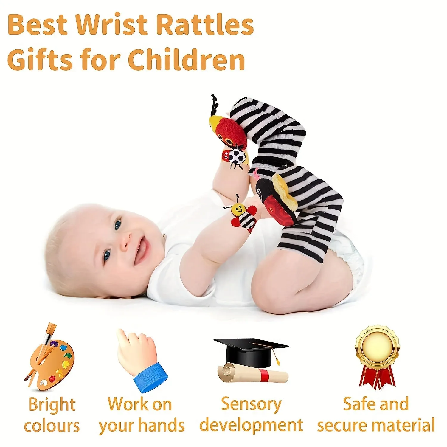 Adorable Baby Wrist Rattles and Sock Toys Set