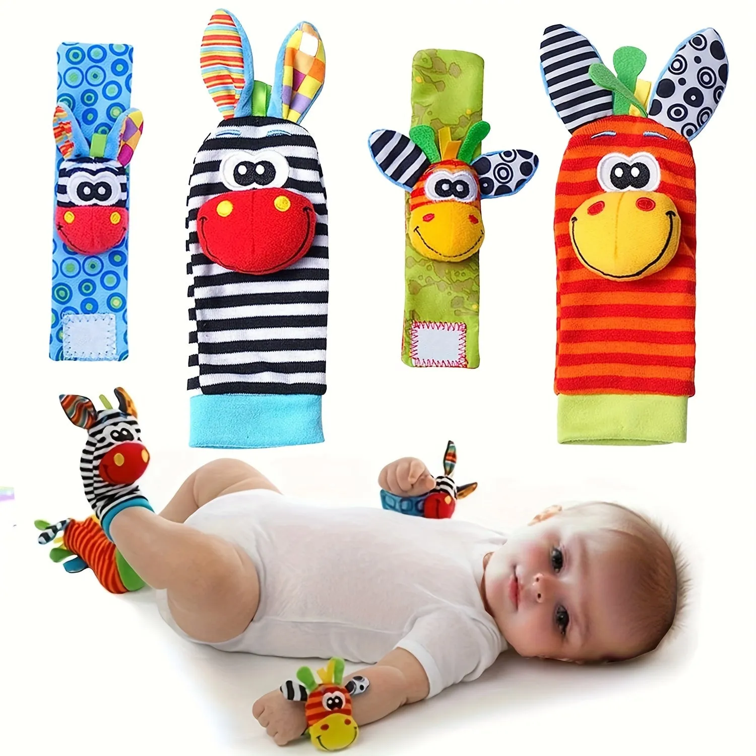 Adorable Baby Wrist Rattles and Sock Toys Set