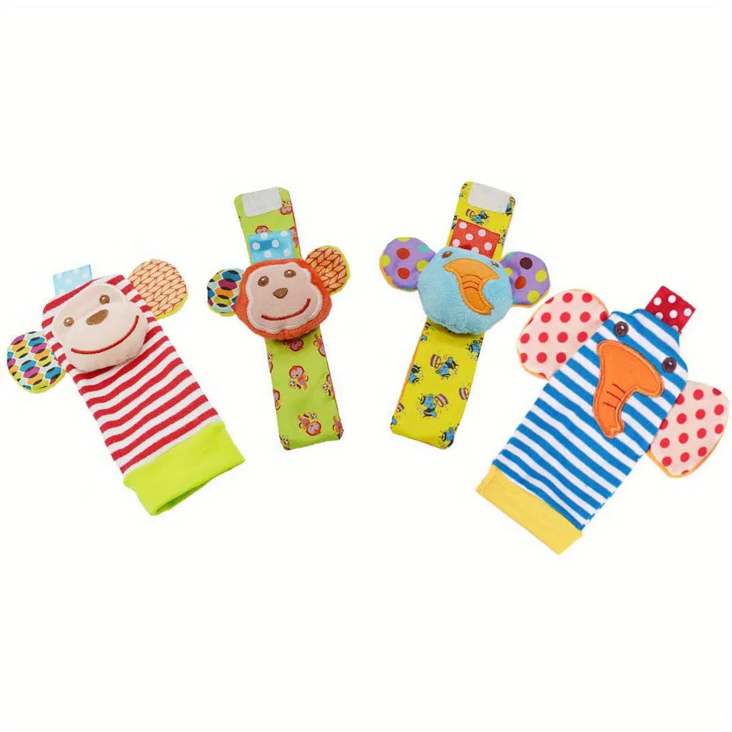 Adorable Baby Wrist Rattles and Sock Toys Set