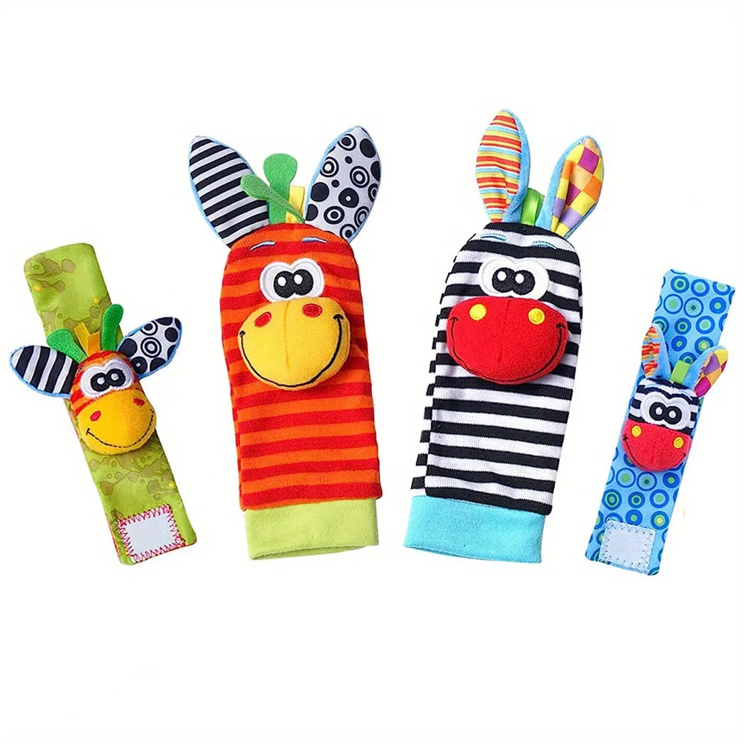 Adorable Baby Wrist Rattles and Sock Toys Set