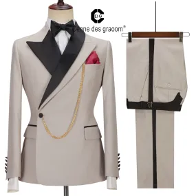 Aidase Cenne Des Graoom Latest Coat Design Men Suits Tailor-Made Tuxedo 2 Pieces Blazer Wedding Party Singer Groom Costume Homme Khaki