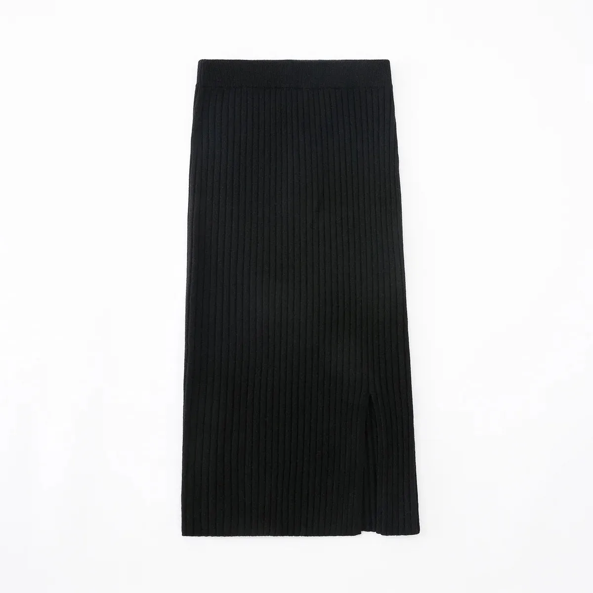 Aleger Cashmere Ribbed Pencil Skirt in Black