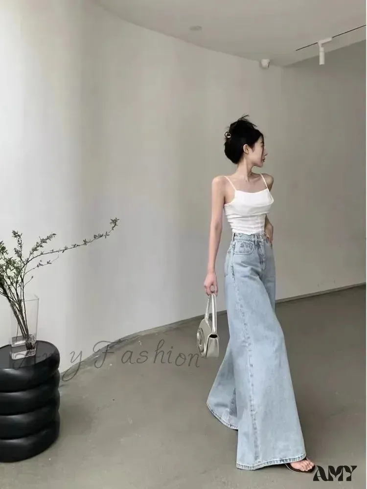 Amy Fashion - Slimming Vintage Flared Loose Fitting High-Waisted Denim Mop Floor Length Jean