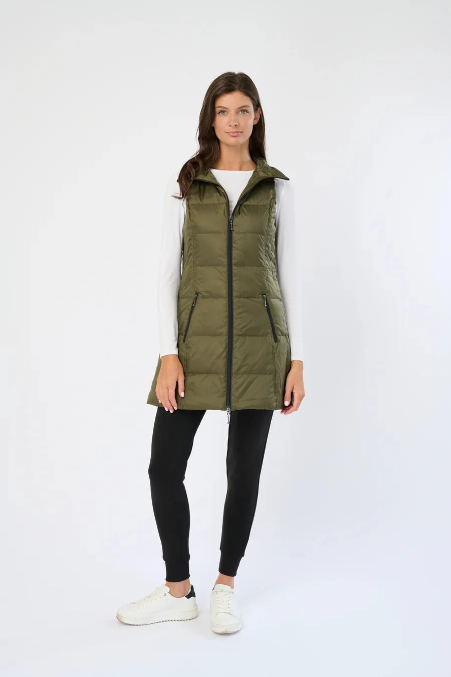 Anorak Long Metallic Down Vest Moss Green