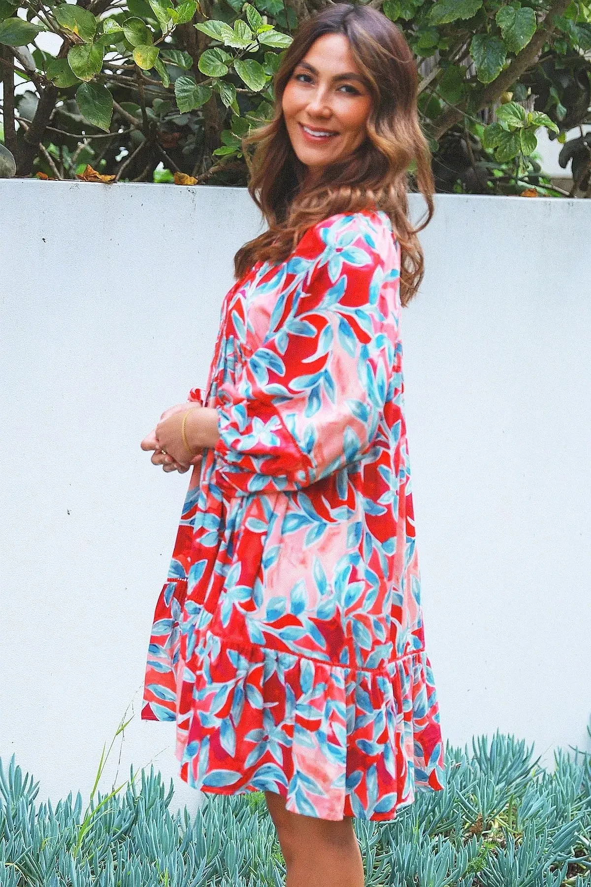 Aqua Coral Floral Bohemian Dress