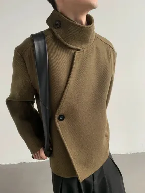 Asymmetric Wool Coat with High Collar