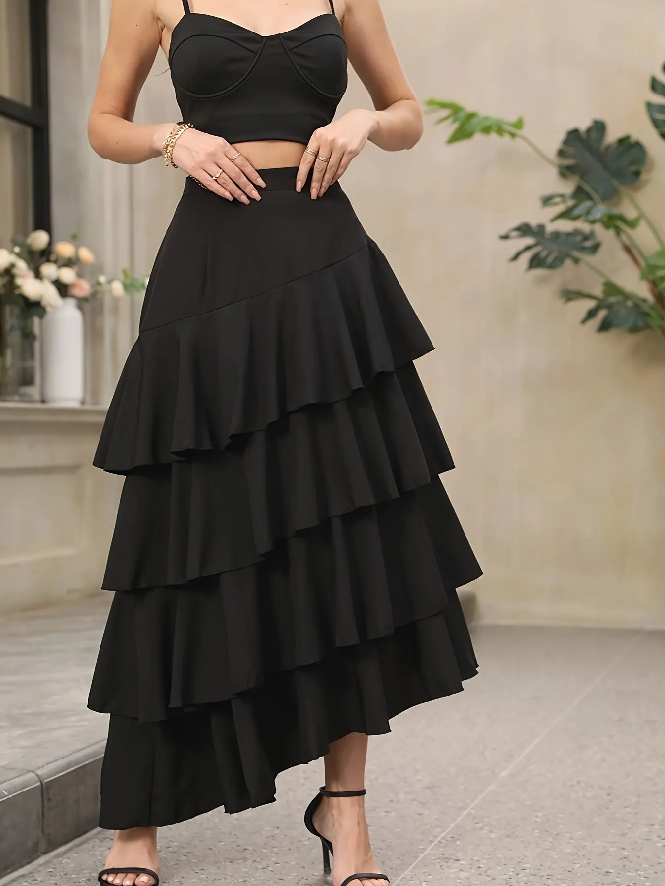 Asymmetrical Ruffle Skirt Chic FallWinter High Waist Style