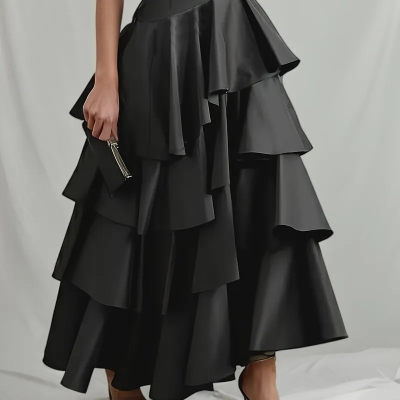 Asymmetrical Ruffle Skirt Chic FallWinter High Waist Style