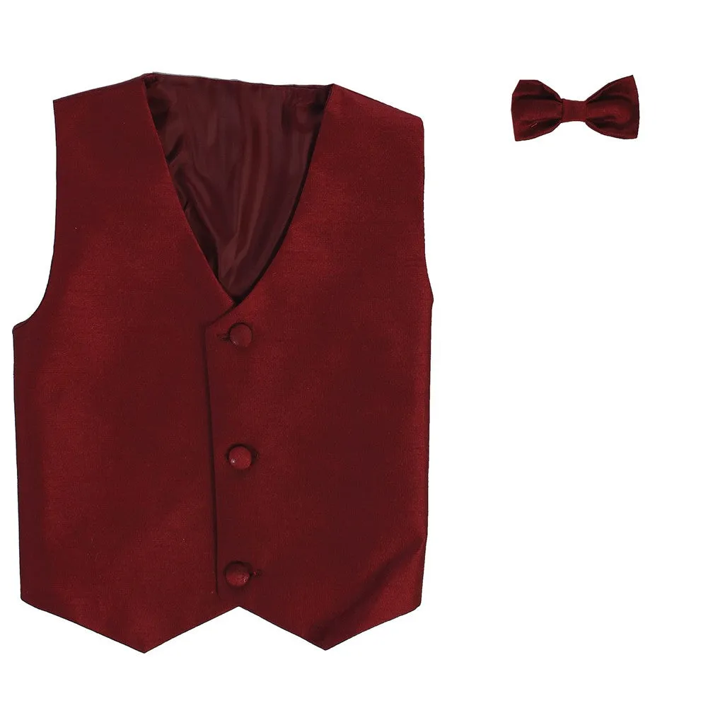 Baby Boys Burgundy Poly Silk Vest Bowtie Special Occasion Set 3-24M