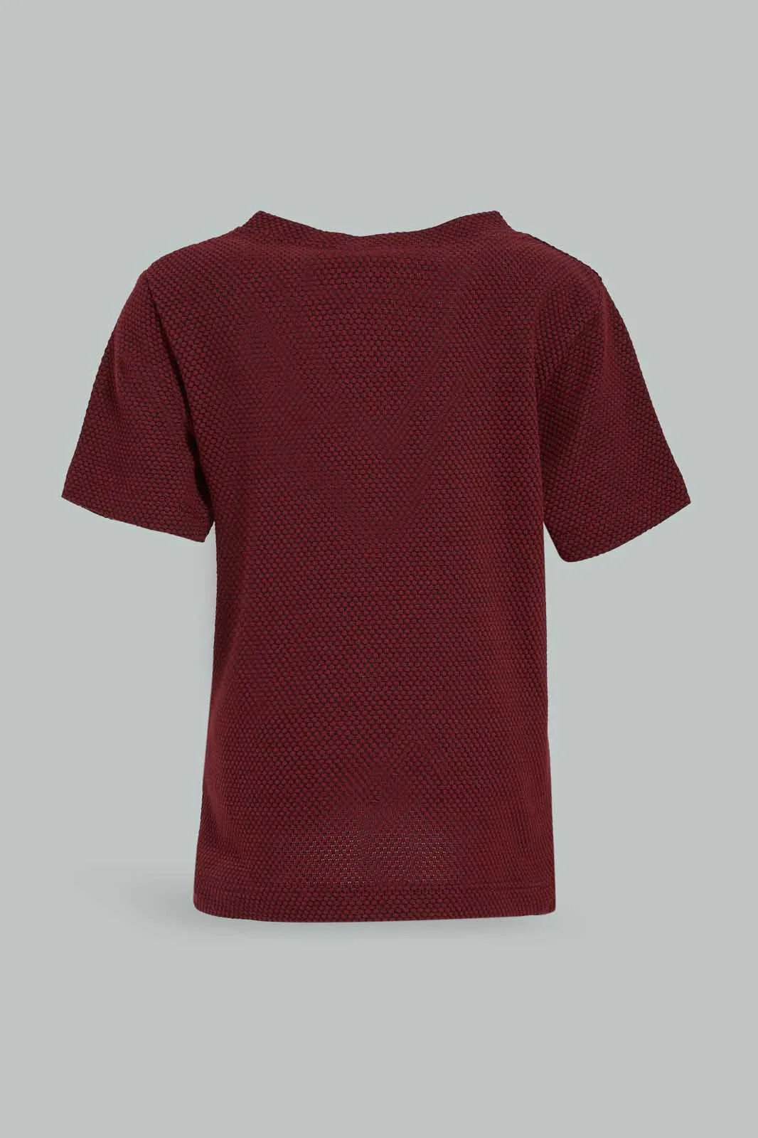 Baby Boys Maroon Jacquard Henley T-Shirt