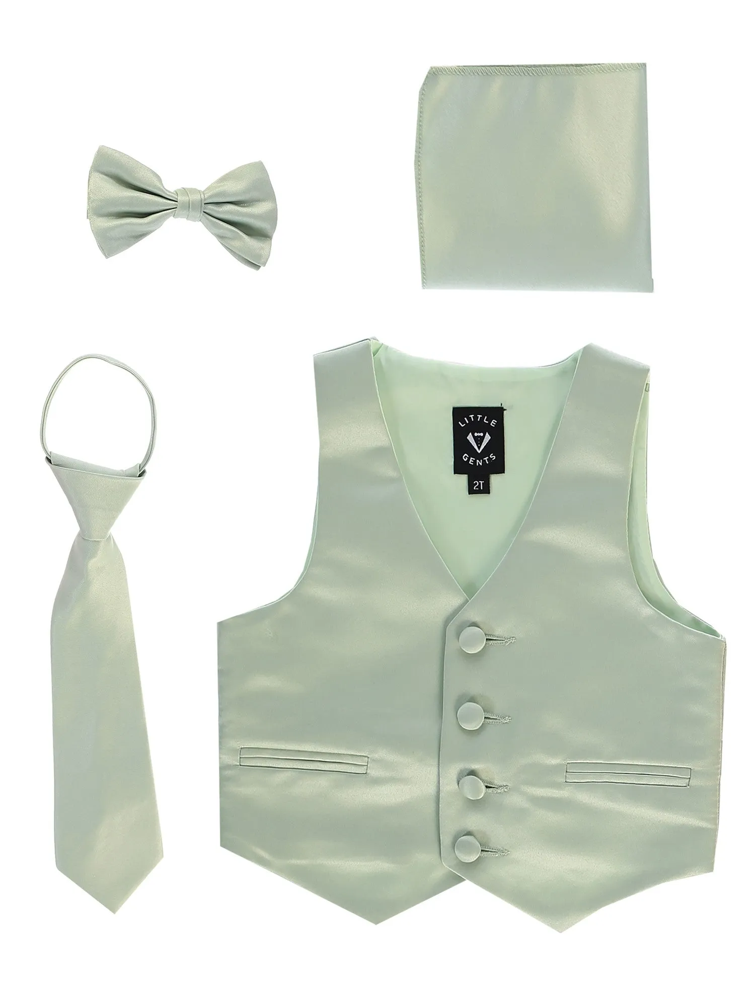 Baby Boys Sage Satin Vest Zipper Tie Hanky Bowtie Clothing Set 3-24M