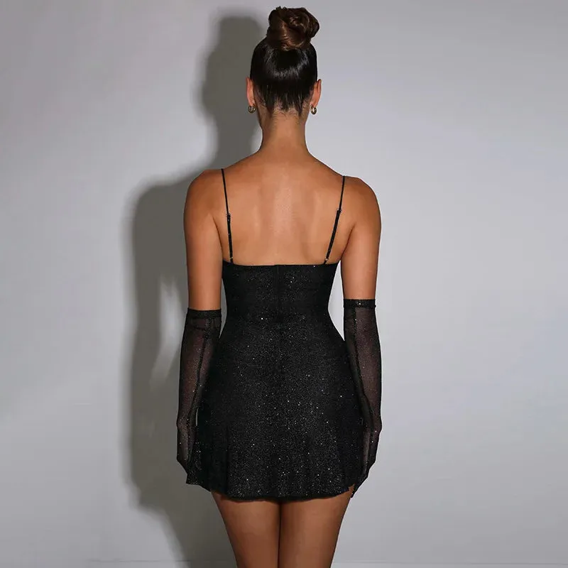 Backless Women Bodycon Glitter Sparkle Sexy Mini Autumn Dress