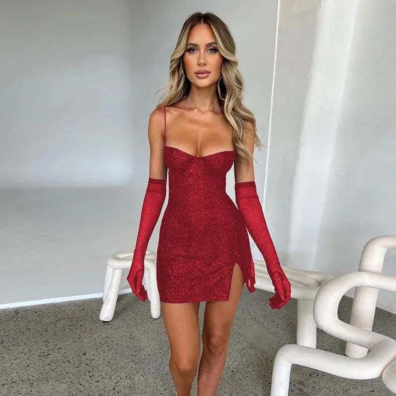 Backless Women Bodycon Glitter Sparkle Sexy Mini Autumn Dress