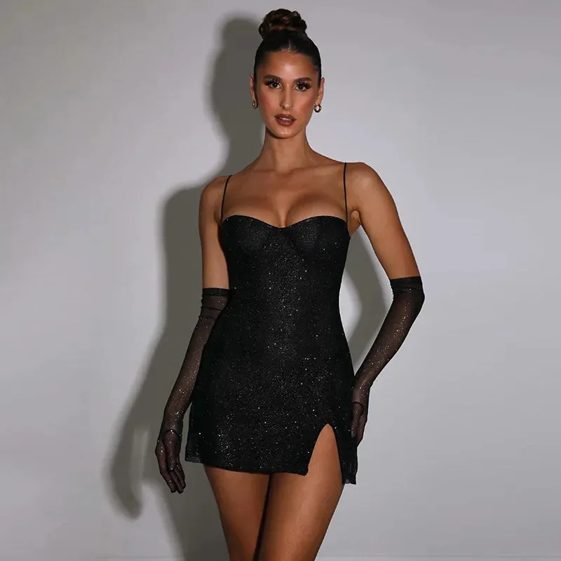 Backless Women Bodycon Glitter Sparkle Sexy Mini Autumn Dress