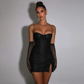 Backless Women Bodycon Glitter Sparkle Sexy Mini Autumn Dress