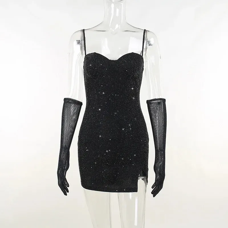 Backless Women Bodycon Glitter Sparkle Sexy Mini Autumn Dress