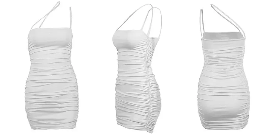 Bandage Pink Fluorescent Summer Mini Ruch Spaghetti Party Dresses Bodycon Elegant Sexy Strap Dress