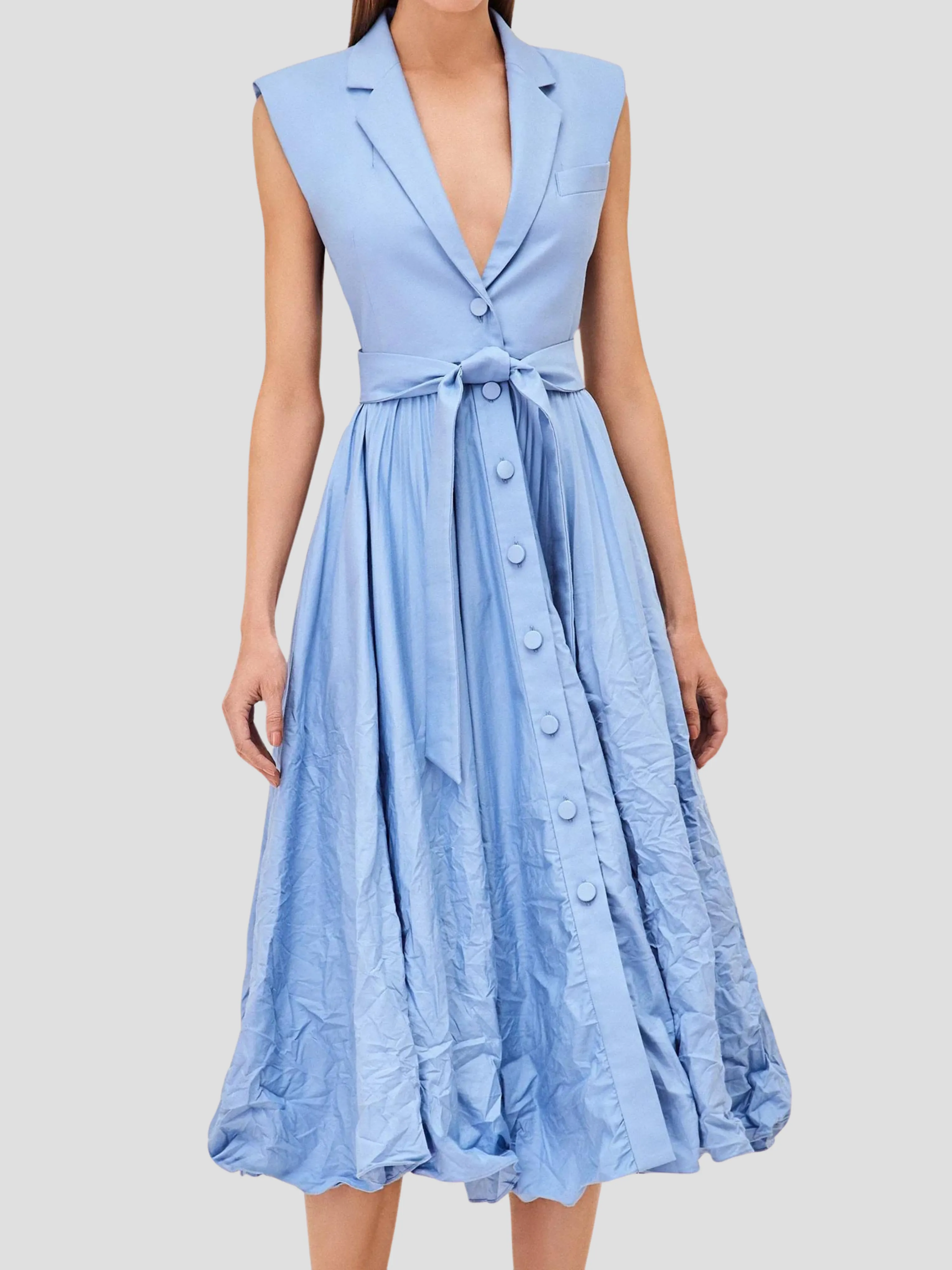 Beau Sleeveless Belted Midi Dress in Blue