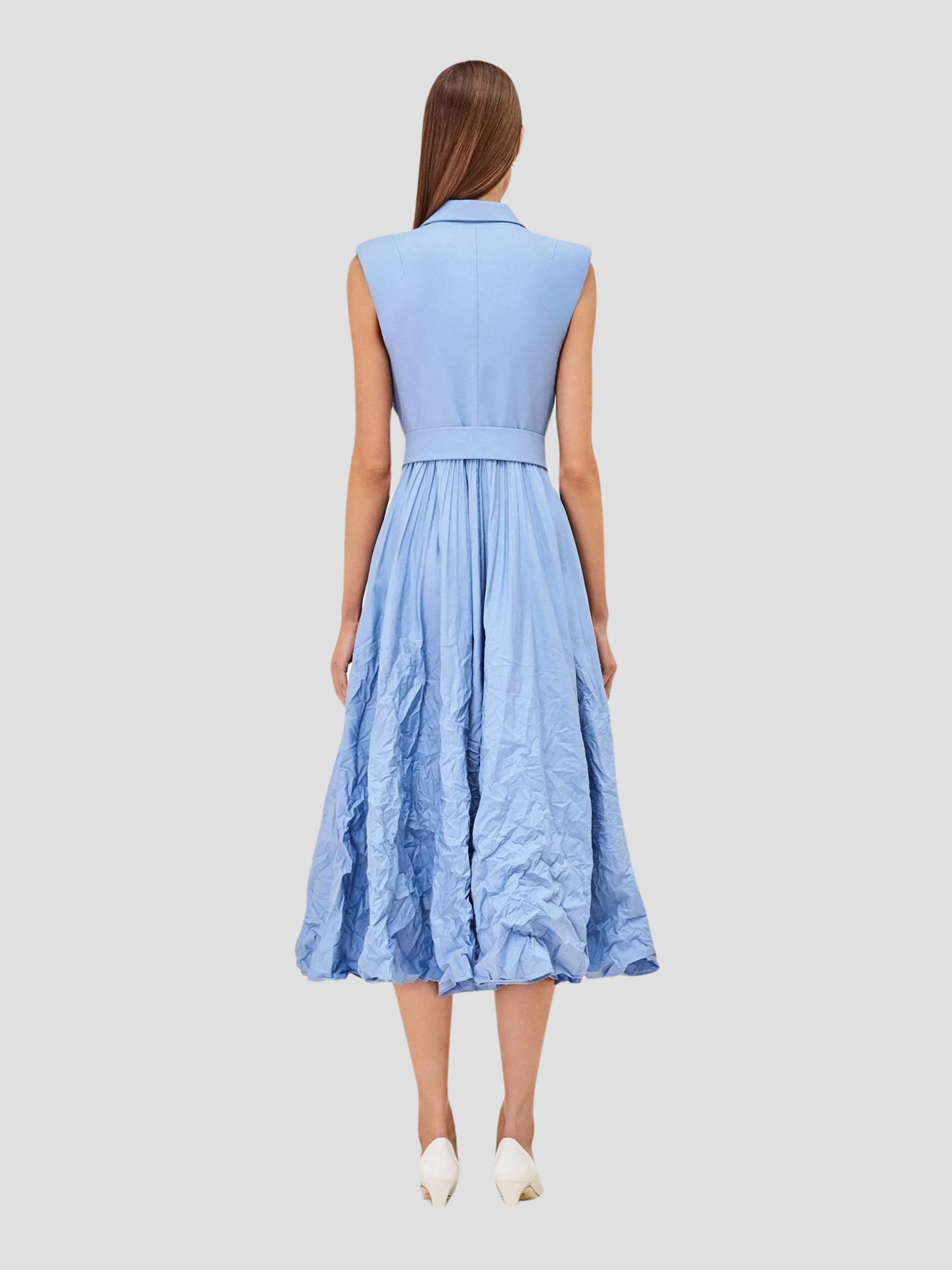 Beau Sleeveless Belted Midi Dress in Blue