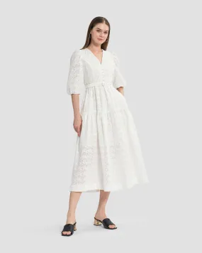 Belted Broderie Anglaise Midi Dress