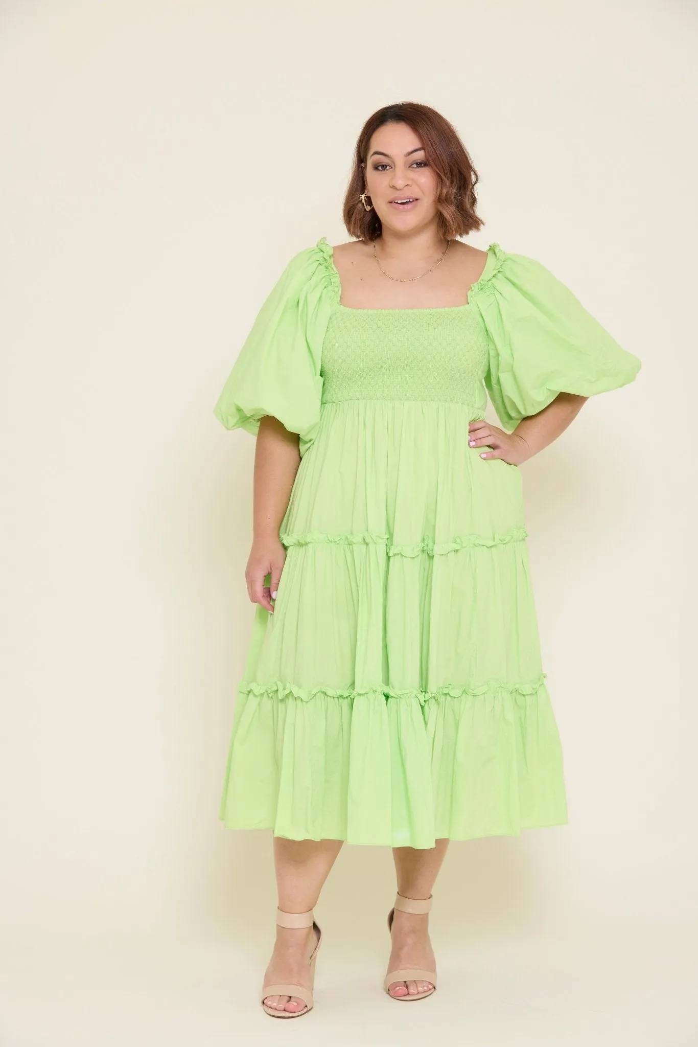 Billow Sleeve Midi Dress - Size 14