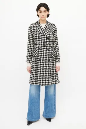 Black & White Belted Houndstooth Coat