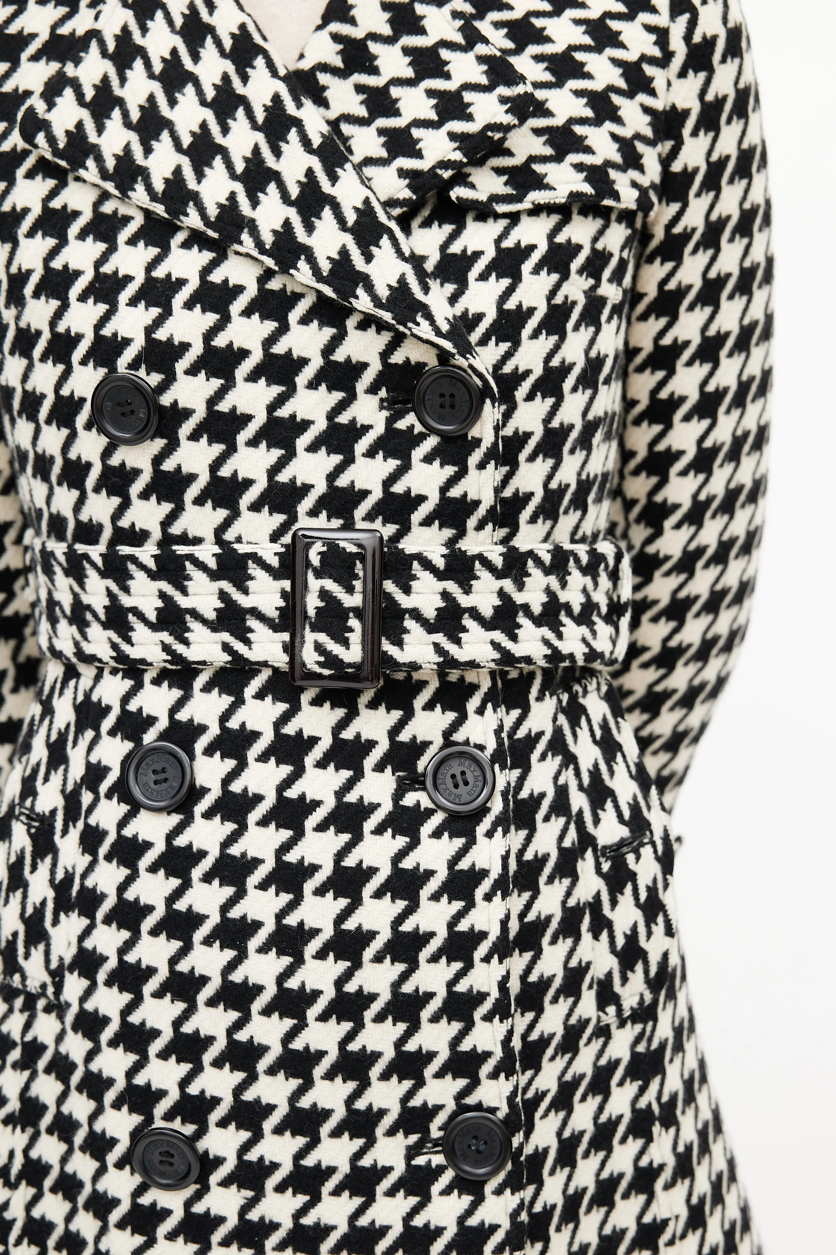 Black & White Belted Houndstooth Coat