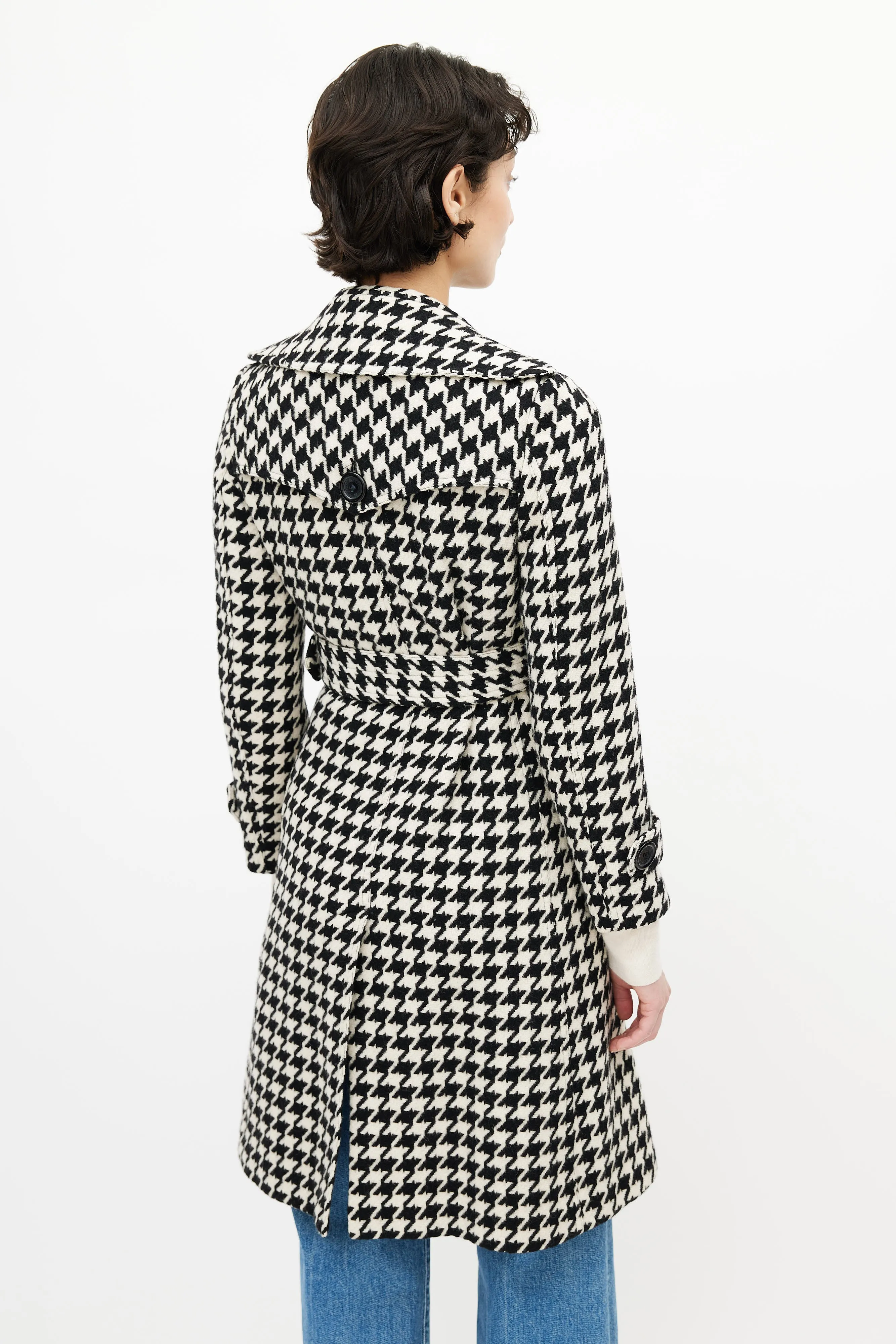 Black & White Belted Houndstooth Coat