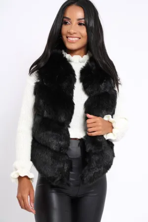 Black Faux Leather And Fur Cropped Gilet - Leila