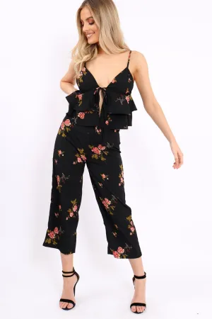 Black Floral Bralet and Cropped Pants Co-ord - Faria