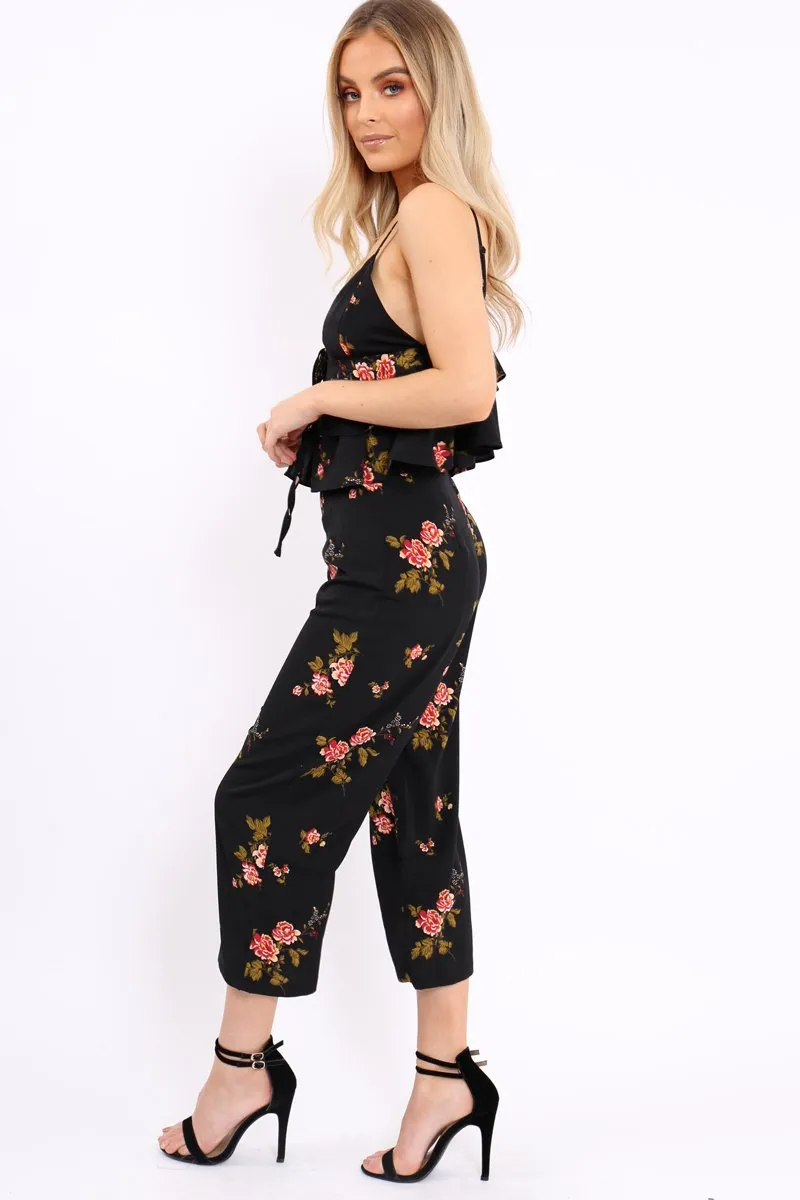 Black Floral Bralet and Cropped Pants Co-ord - Faria