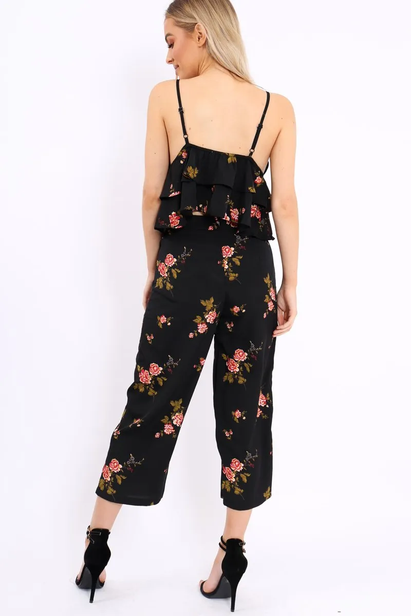 Black Floral Bralet and Cropped Pants Co-ord - Faria