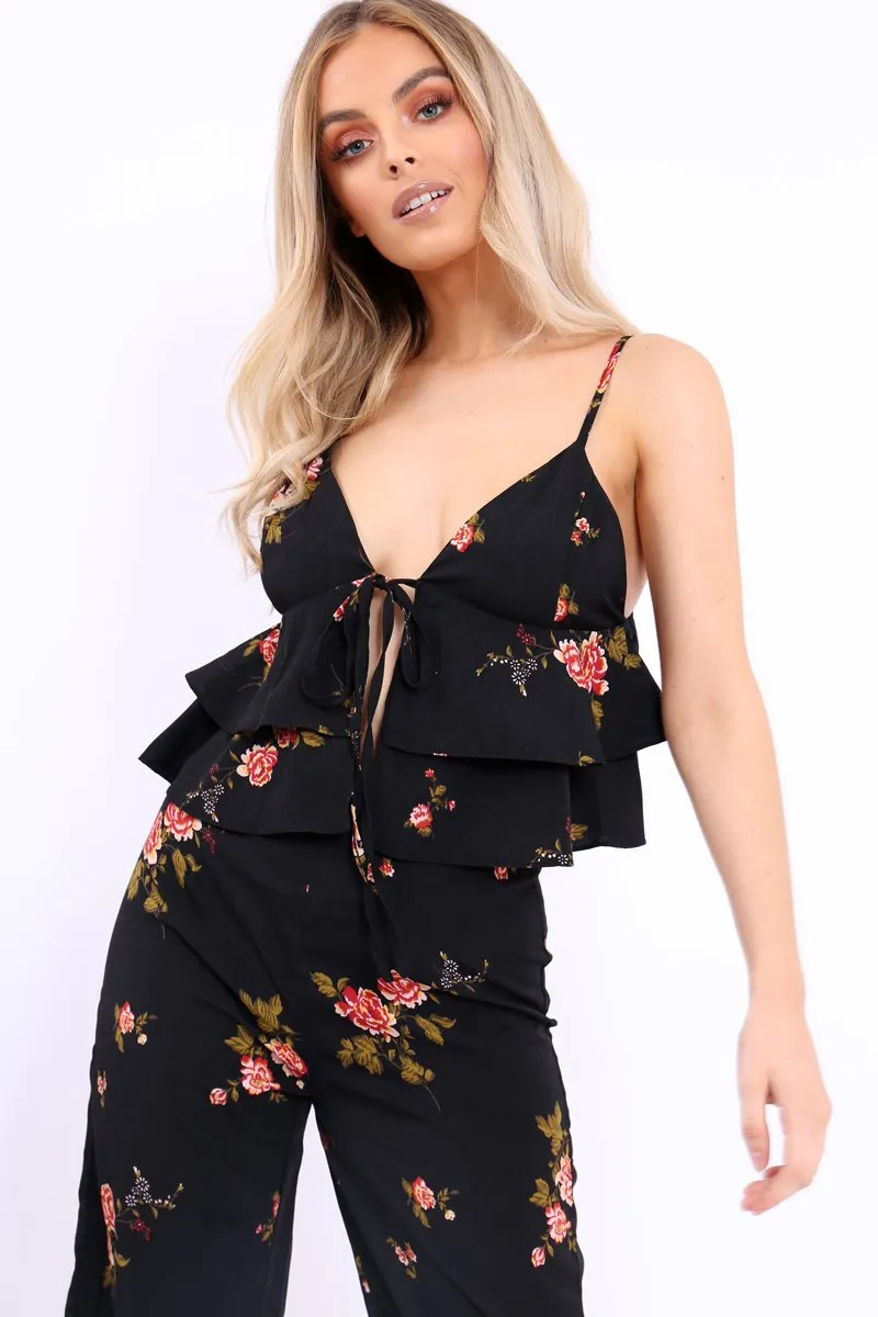 Black Floral Bralet and Cropped Pants Co-ord - Faria