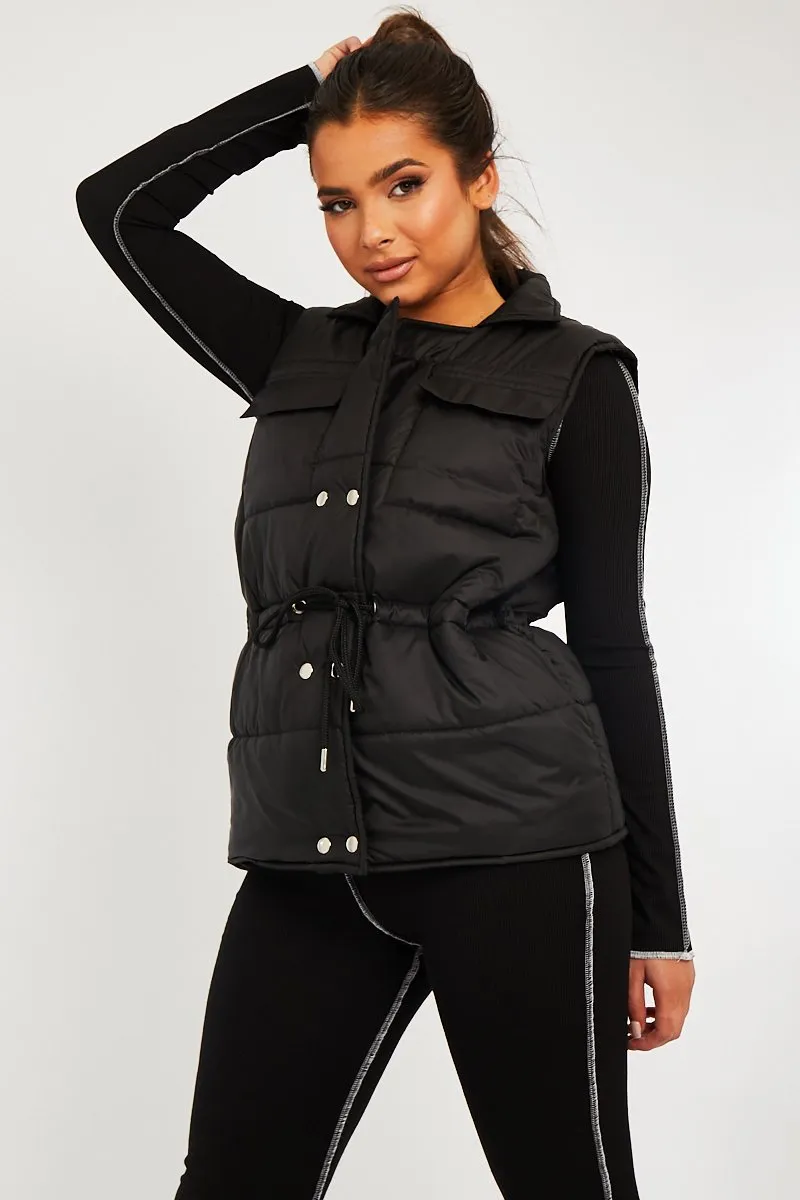 Black Front Pocket Padded Gilet - Carleigh