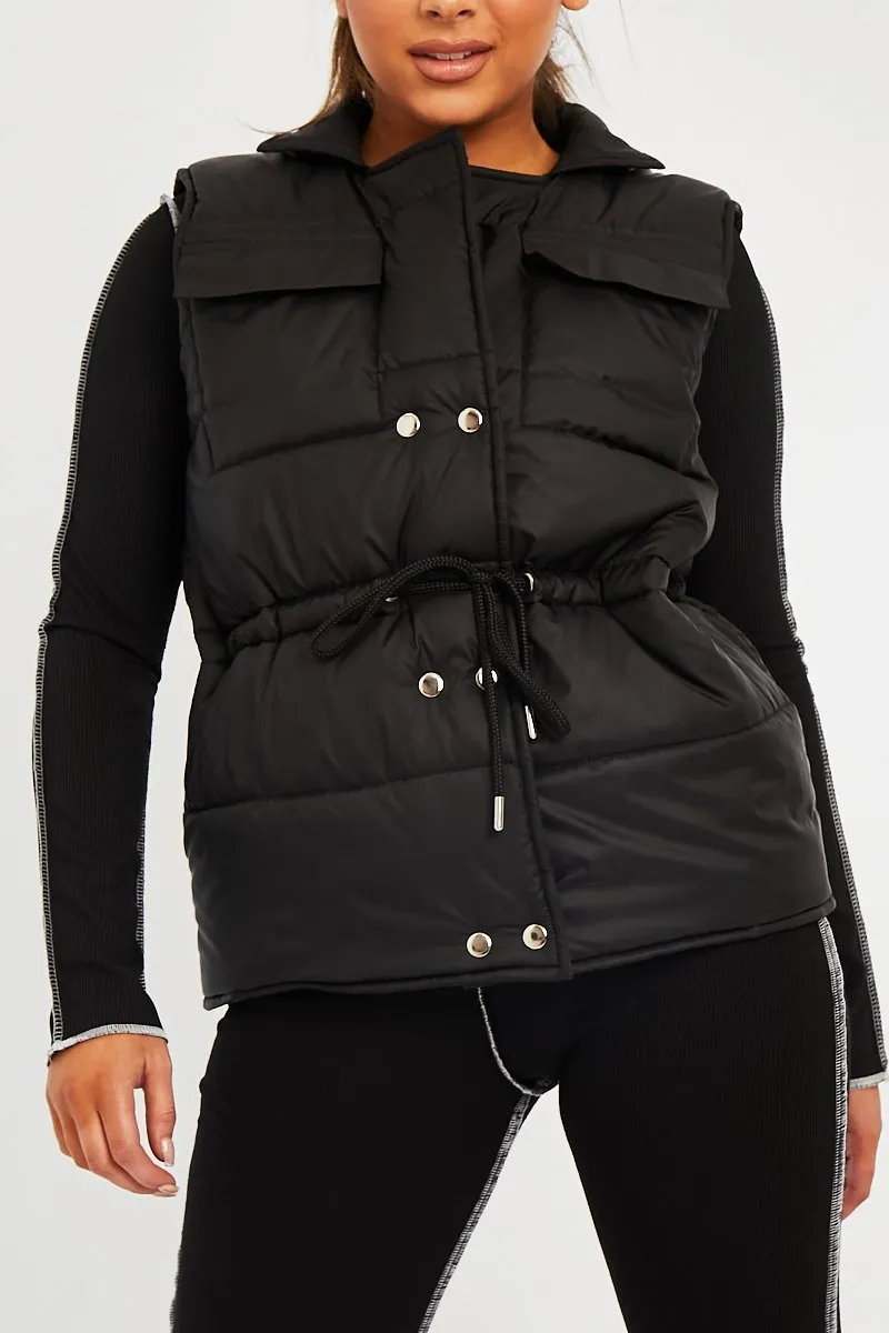 Black Front Pocket Padded Gilet - Carleigh