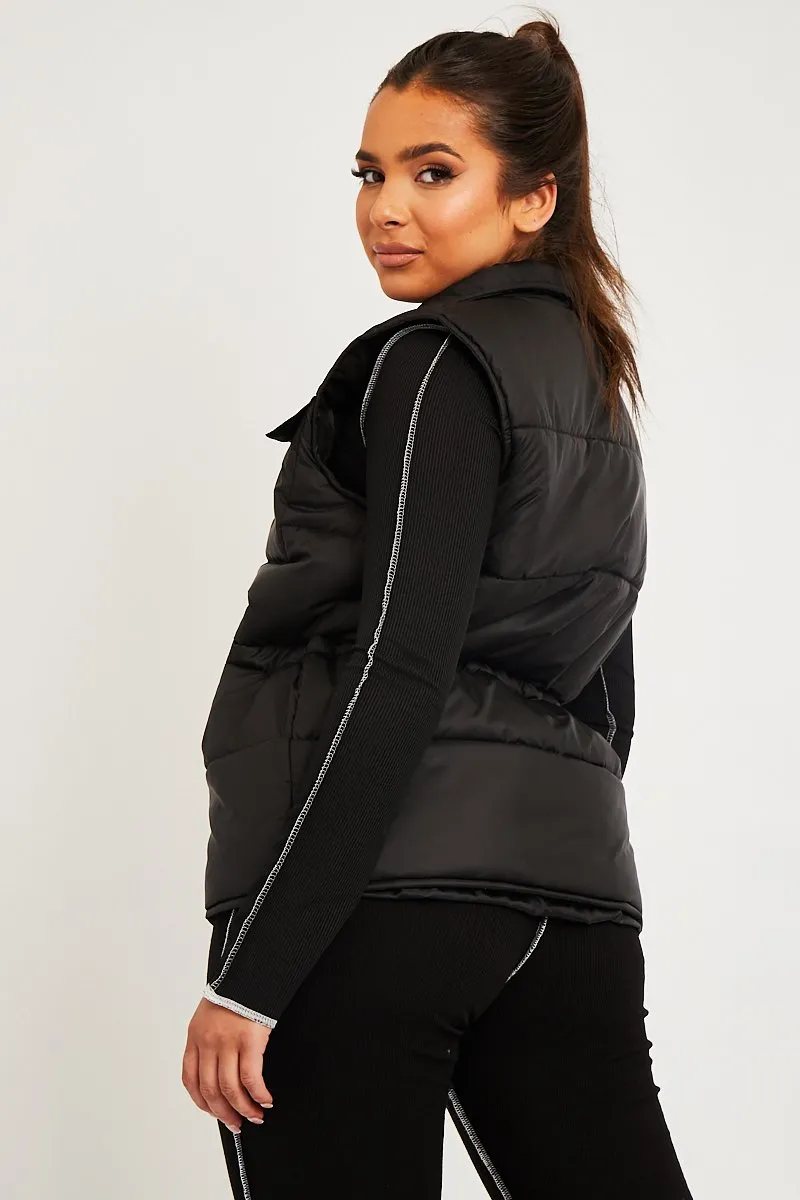 Black Front Pocket Padded Gilet - Carleigh