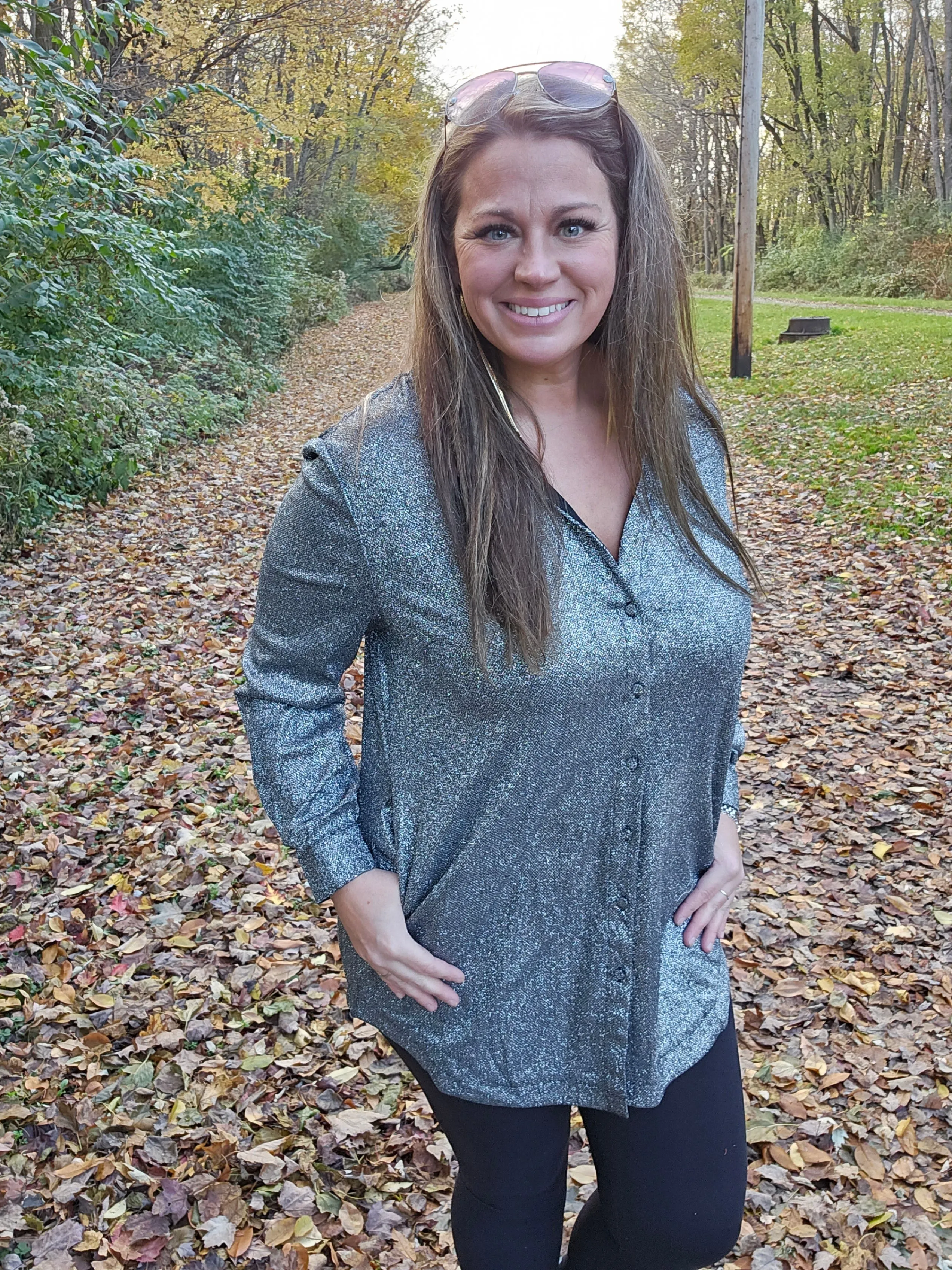 BLACK GLITZ BUTTON DOWN TUNIC