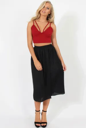 Black Half Pleat Skirt Layer Culottes - Anna