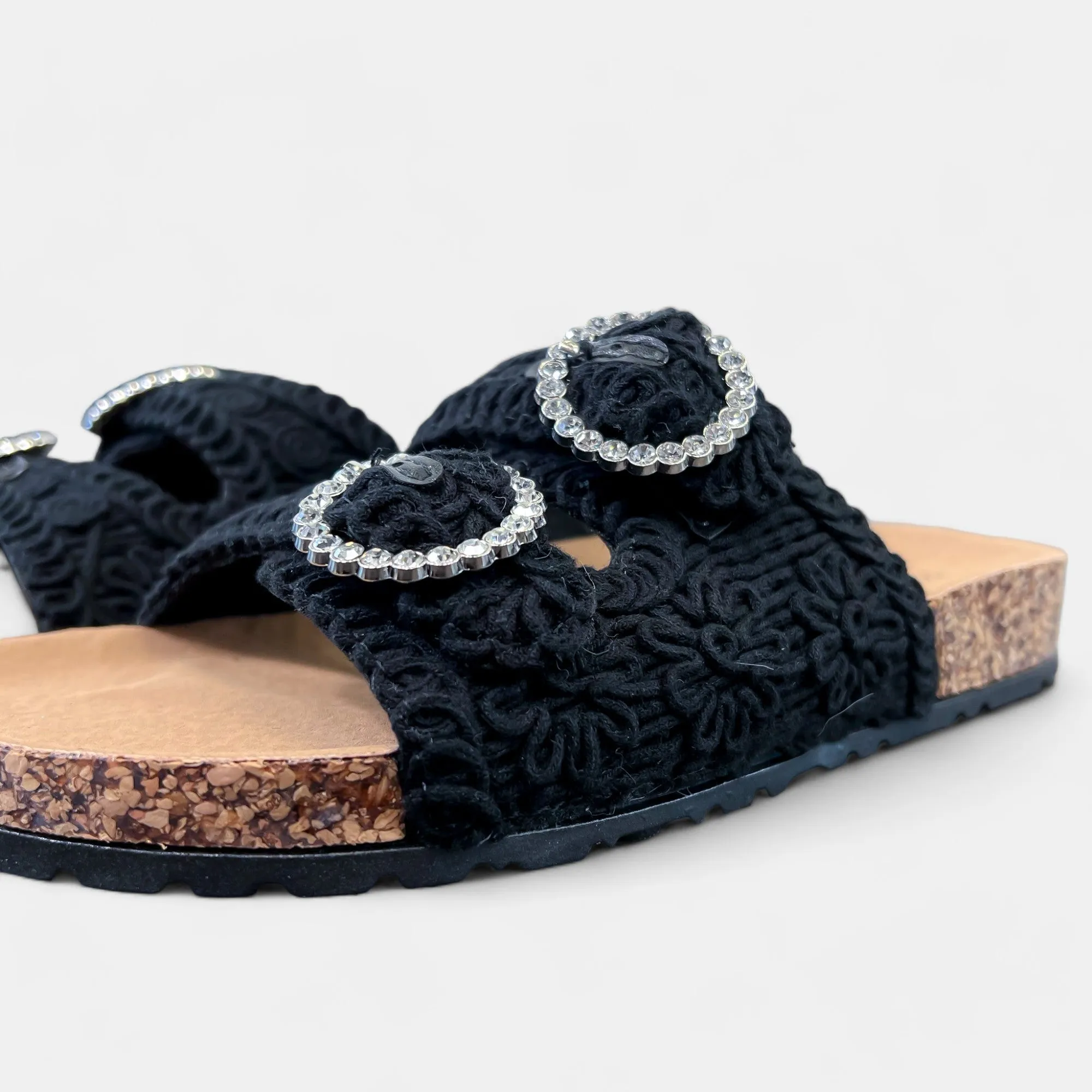 Black Knit Slip On Sandals